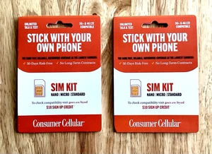 Consumer Cellular All-In-One SIM Cards - NEW SEALED X (2) - Picture 1 of 5
