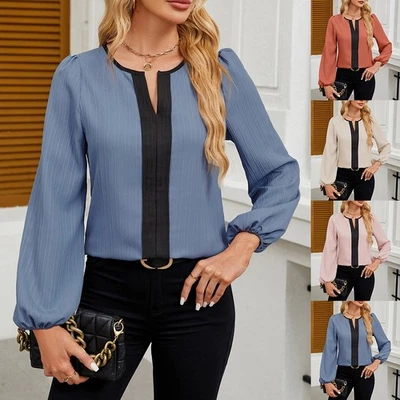 Spring and Summer Casual Shirt for Women with Small V Neck and Color Contrast - Image 1 of 4