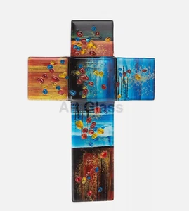 Huge 34cm Italian Murano Glass Freeform Art Glass Multi Coloured Cross - Picture 1 of 1