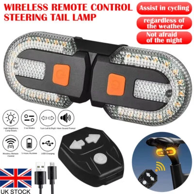 LED Bicycle Bike Indicator Rear Turn Signal Light Wireless Remote Tail light USB - Image 1 of 4