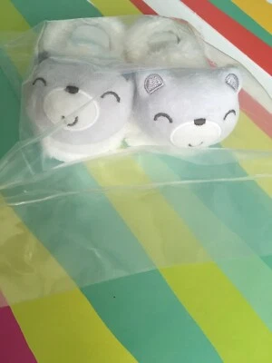New Baby White Grey Bear Slippers  Infant Baby Infant Bear Koala Cozy Soft Gift - Image 1 of 4