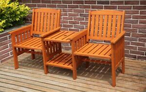 BIRCHTREE Garden Love Seat Wooden Bench 2 Seater Patio Twin Chair W/ Table LS02