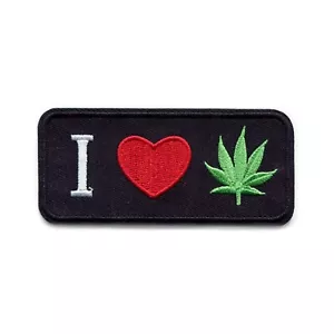 I Heart Weed Marijuana Embroidered Iron On Patch DIY Applique - Picture 1 of 2