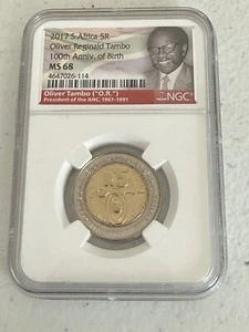 2017 South Africa 5 Rand Coin- NGC MS68 - Oliver Reginald Tambo 100th BDAY - Picture 1 of 2