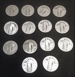 14 STÜCK US STANDING LIBERTY QUARTERS, 90%, 1925 BIS 1929, ZIRKULIERT, SIEHE LISTE - Bild 1 von 5