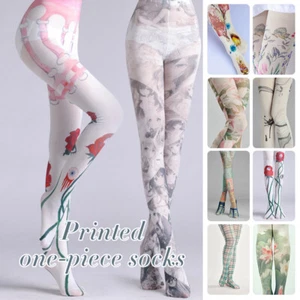 Women Lolita Floral Print Polyester Pantyhose Harajuku Sotckings Opaque Tights - Picture 1 of 70