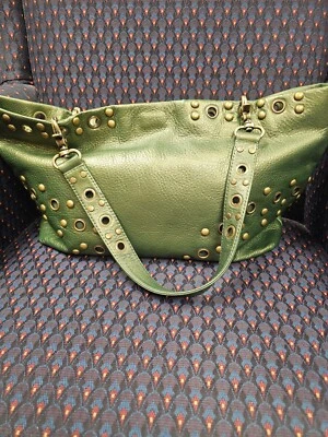 hobo international handbag green faux leather with grommets - Image 1 of 4