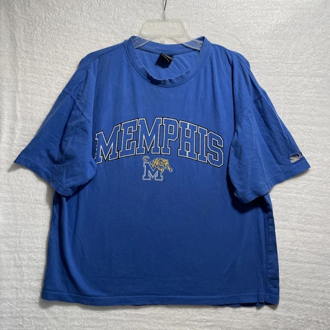 Vtg Y2K Starter Memphis Short Sleeve Shirt Crew Neck Short Sleeve Blue NCAA Cover