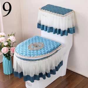 3PCS/set Soft Velvet Toilet Cover Bathroom Lace Fabric Zipper Toilet Pad Cover - Picture 1 of 29