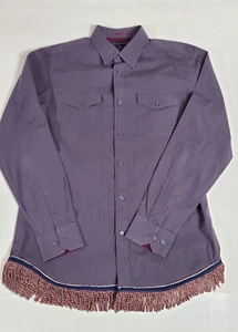 Hebrew Israelite Fringes Men's MEDIUM Striped Plum Long Sleeve Button Down KJV - Picture 1 of 24