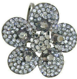 flower bangle Bracelet cubic zirconia cuff fits all black clear adjustable New - Picture 1 of 3