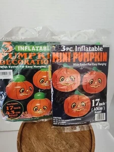 Vintage Inflatable Pumpkin Halloween Decorations 17” Round Set Of 3 - NOS Sealed - Picture 1 of 4