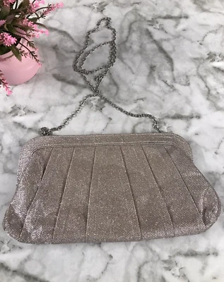 Jessica McClintock Anillo Brillante Bolso sin asas Cadena Lazo Noche Cartera Elegante 7"x13" Foto 1 de 4