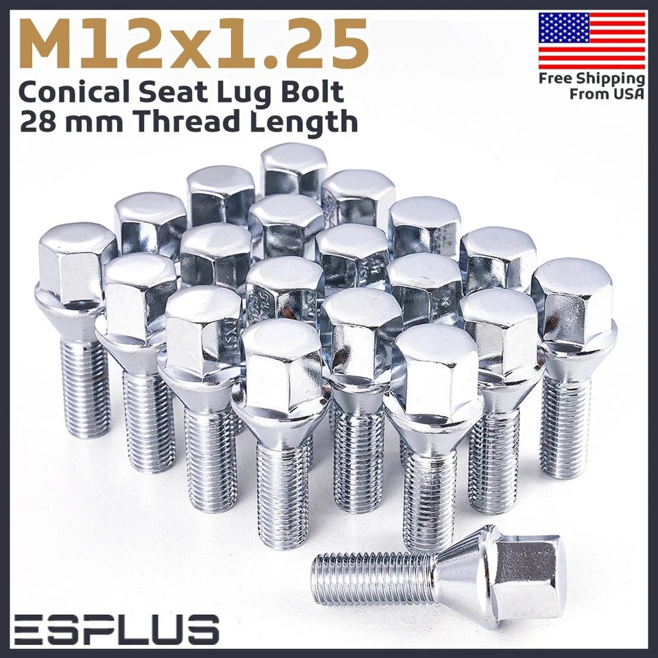 16 Pc Peugeot Lug Bolt M12x1.25 Chrome 28mm Fit 206/207/208/301/3008/Partner etc - Image 1 of 4