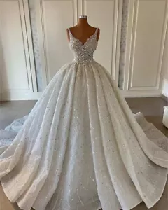 Handmade Gorgeous Rhinestone Wedding Gowns V Neck Backless Vestido De Novia - Picture 1 of 4