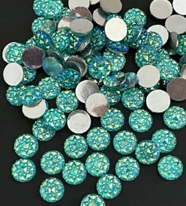 100 X AB Crystal Flatback Round Mermaid Gemstone Embellishments 10mm - Picture 1 of 4