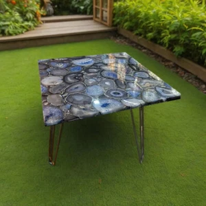 Patio Table Decor | Blue Agate Table | Square Dining Table | Luxury Coffee Table - Picture 1 of 10