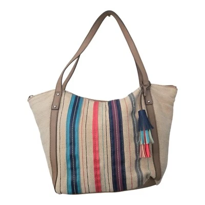 Bolso de Hombro de Lona Reliquia Colorido Patrón de Rayas Cartera Cremallera Bolsillos Internos Exteriores Foto 1 de 4