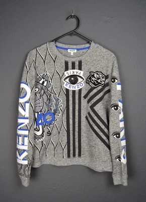 Sudadera Kenzo Gris Multi Icono Bordado Logo Apliques M Foto 1 de 4