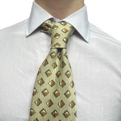 Ermenegildo Zegna Signature Bone Beige and Brown Silk Jacquard Tie - Imagem 1 de 4