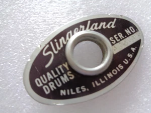 1970s VINTAGE SLINGERLAND  BLACK & SILVER COLOR  BADGE+GROMMET MADE IN NILES USA - Picture 1 of 7