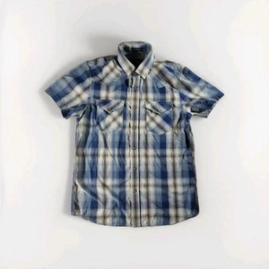 NWOT Pendleton Frontier Pearl Snap Blue Plaid Short Sleeve Shirt Size Medium - Picture 1 of 14