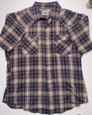 Camisa Western Vintage Levi’s Cuadros Manga Corta Perla A Presión Azul Talla Grande L Foto 1 de 4
