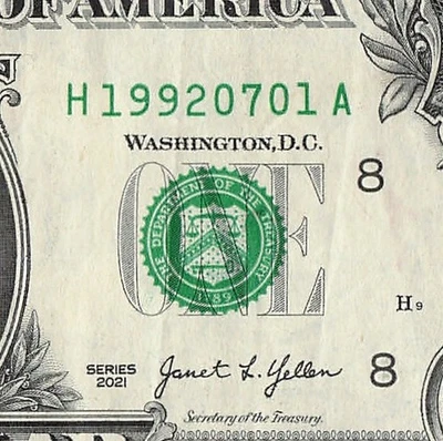 JULY 01 1992 Birthday Fancy Serial Number Date Note One Dollar Bill 07 01 1992 - Image 1 of 4