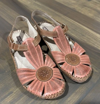 Pikolinos P.Vallarta Scarlet Perforated Leather Sandals - EU 38 Size 7 - Image 1 of 4