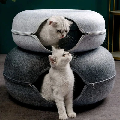 Cama túnel Donut Cat con casa de fieltro - juguete para gatos, escondite y túnel de juego para Foto 1 de 4