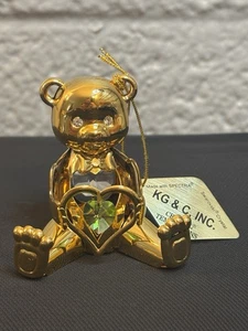24k Gold Plated Green Swarovski Crystal Bear Figurine Ornament Christmas READ - Picture 1 of 16