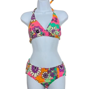 Vintage Badeanzug Bikini Surfer Mädchen Stranddecke Bingo Blumen Retro Hippie - Bild 1 von 12