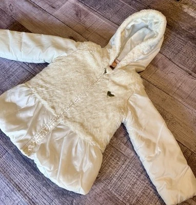 Juicy Couture Hooded Lined Puffer Jacket 2T Fur White Gold Accents Excellent! - Image 1 of 4