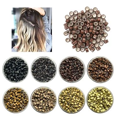 Silicone Lined Micro Beads Rings Link Tip Loop Hair Extensions 4mm, 4.5mm, 5mm - Image 1 of 4