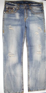 True Religion Jeans Men's Sz 36x35 Distressed Ripped Burning Phoenix Flap Pocket - Picture 1 of 10