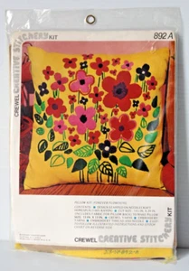 Vintage 1975 SEALED Forever Flowering Pillow Crewel Creative Stitchery Kit MCM - Picture 1 of 8
