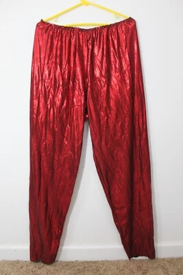 CALÇA VERMELHA BRILHANTE Feminina Grande X-Grande XL Discoteca Diabo Super-herói Fantasia Cosplay NOVO - Imagem 1 de 2