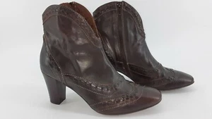 Sesto Meucci Sleek Western Zip Style Brown Weave Granny Ankle boots Booties 7.5 - Picture 1 of 9
