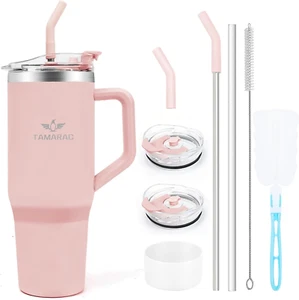 40 Oz Tumbler with Handle and Straw Lid Wall Vacuum Reusable Stainless Steel Ins - Picture 1 of 7