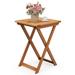 20" Patio Folding Table Outdoor Hardwood Bistro Table w/ Slatted Tabletop - Picture 1 of 10