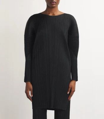 Pleats Please Issey Miyake Black Pleated Long Sleeve Shift Dress sz 4 - Image 1 of 4