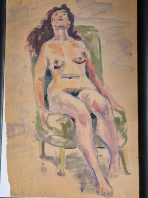 Retrato femenino vintage original acuarela estudio desnudo 1983 Foto 1 de 4