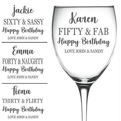 Personalised Engraved Wine Glass BIRTHDAY ANY AGE 30th 40th 50th 60th PROSECCO