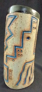 Schulz Art Pottery Vase Studio Pottery Abstract Design Pencil Cup Signed - Picture 1 of 7