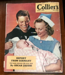Vintage COLLIER'S Magazine April 1, 1944 WWII, Nazis Prepare for Civil War - Picture 1 of 2