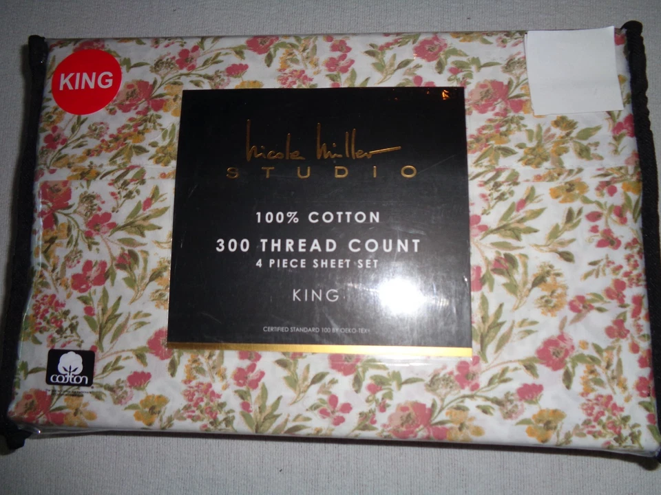 Nicole Miller Studio PERRIE KING Deep sheet set - FALL BERRY floral 300TC - Image 1 of 4