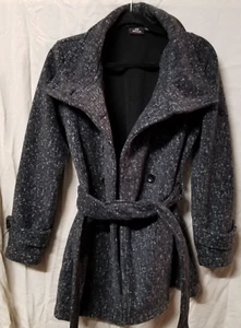 Ike Behar Women's Jacket Size M Double Breasted Gray-Polyester- Has Belt - Picture 1 of 10
