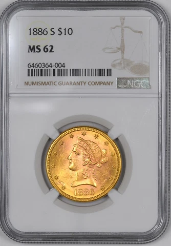 1886-S Liberty Head Gold Eagle $10 - NGC MS62 - Obverse Planchet Flaw Cover
