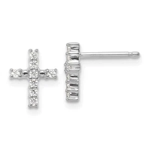 14k White Gold Polished Diamond Cross Post Earrings - Picture 1 of 7