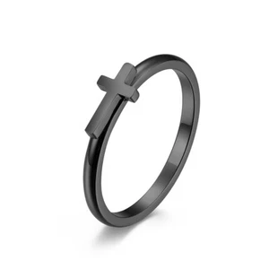 Cross Couple Rings for Men Women Silver Stainless Steel Band Jewelry Gift Black - Picture 1 of 14